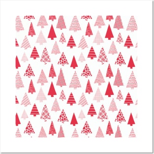 Red textured Christmas tree silhouettes on white Posters and Art